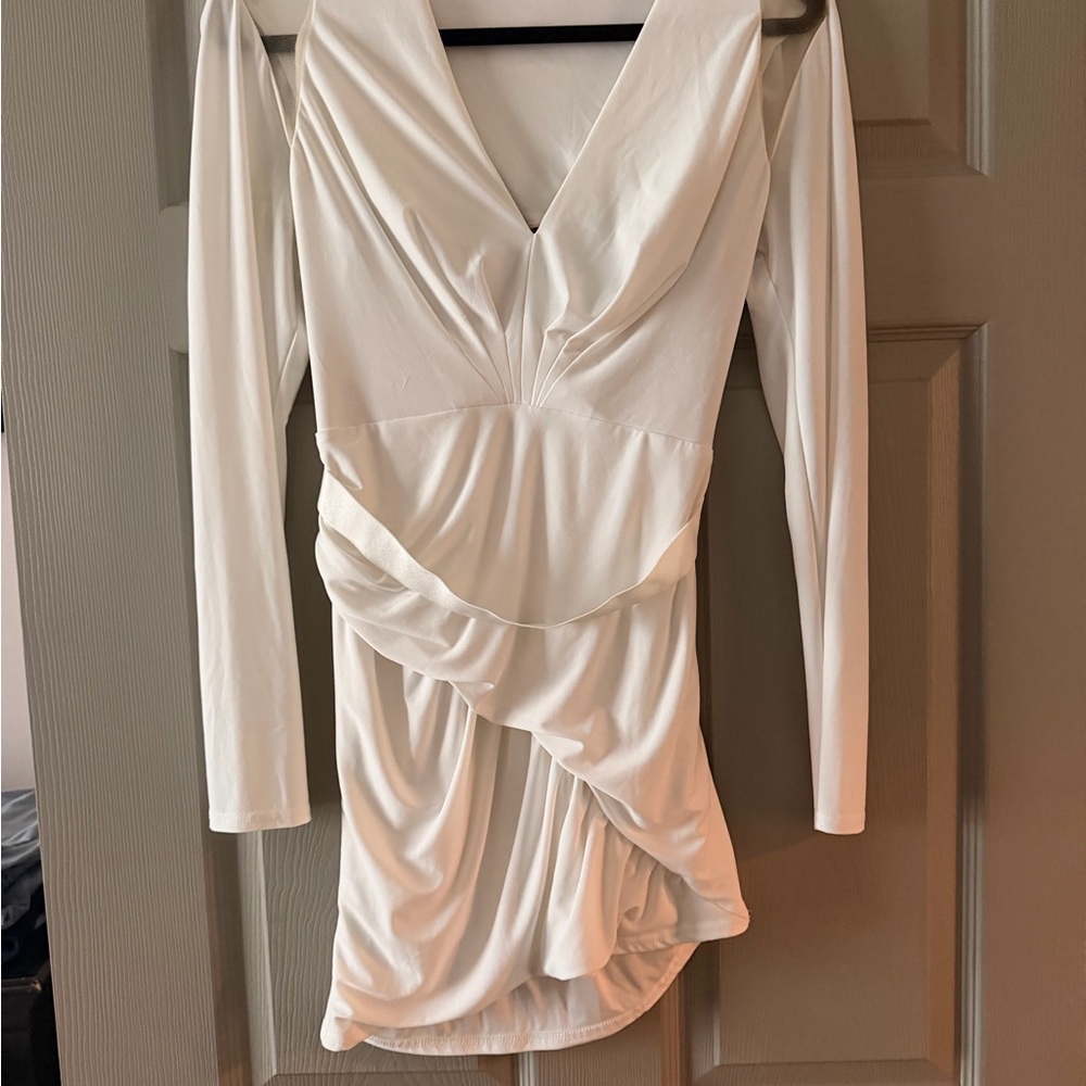 SHO Tadashi Shoji Ivory Long-Sleeve Draped Mini Dress